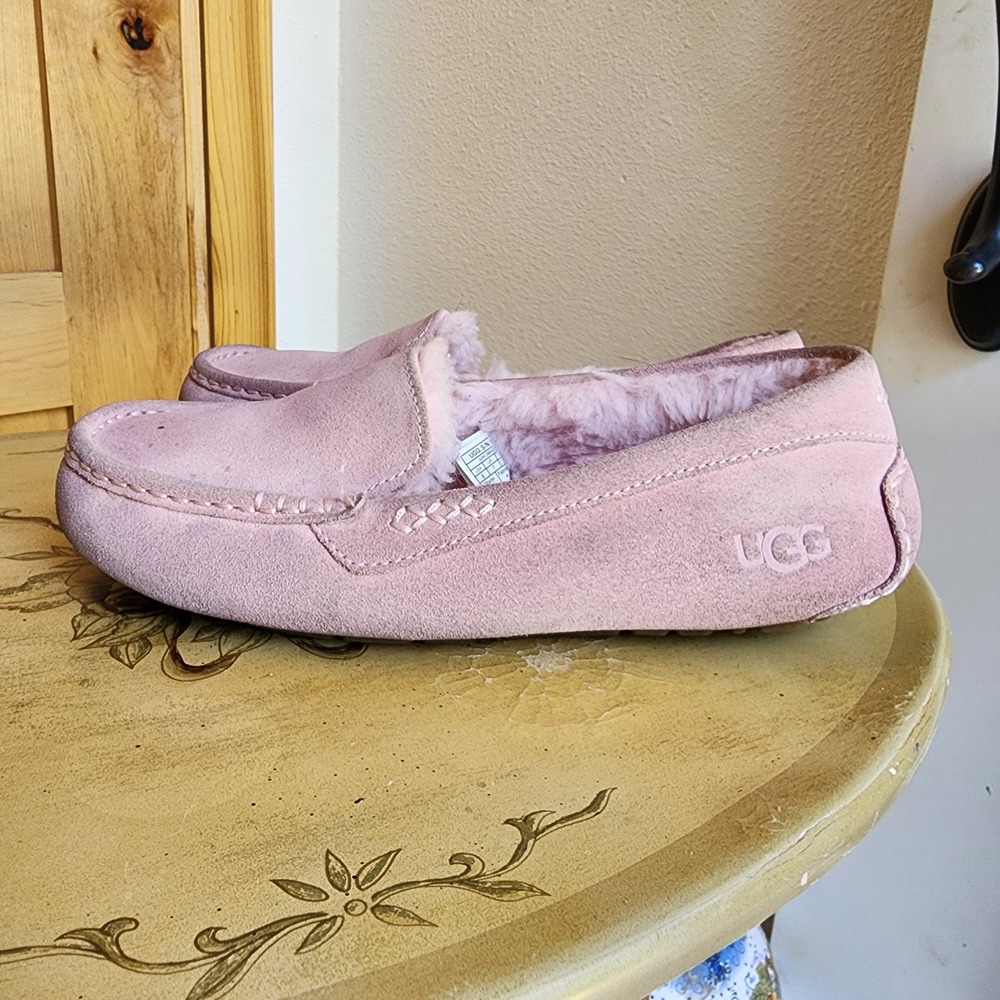 UGG Sz 9 Pink Suede Ansley Moccasin Slippers 1106878 Cozy Warm Winter Scandi - Picture 3 of 7